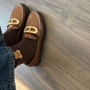 Womens Brown Loafers with Gold Buckle